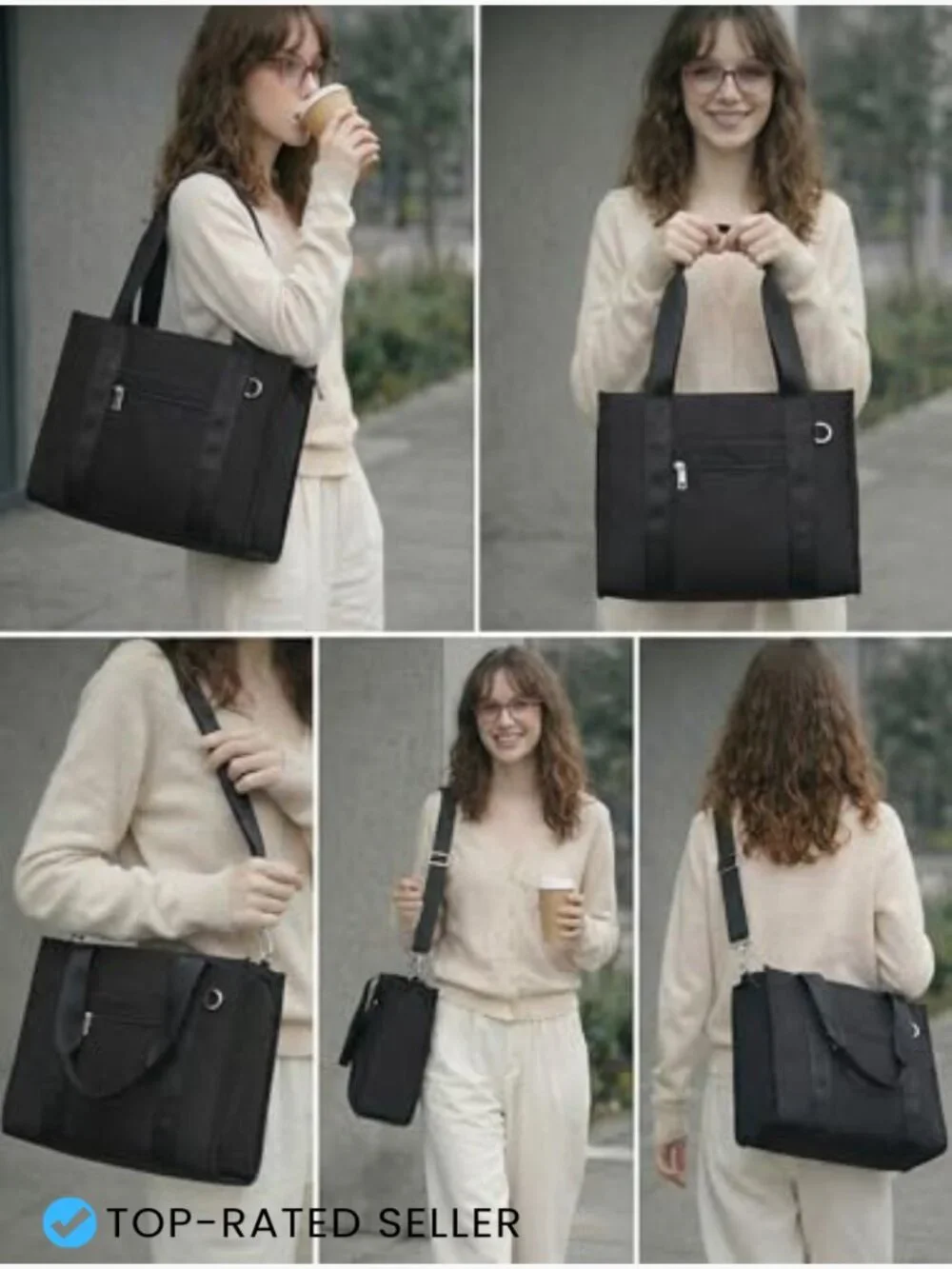 Puffer Work Tote Bag Lightweight Multi-Pocket RFID Laptop Bag Crossbody